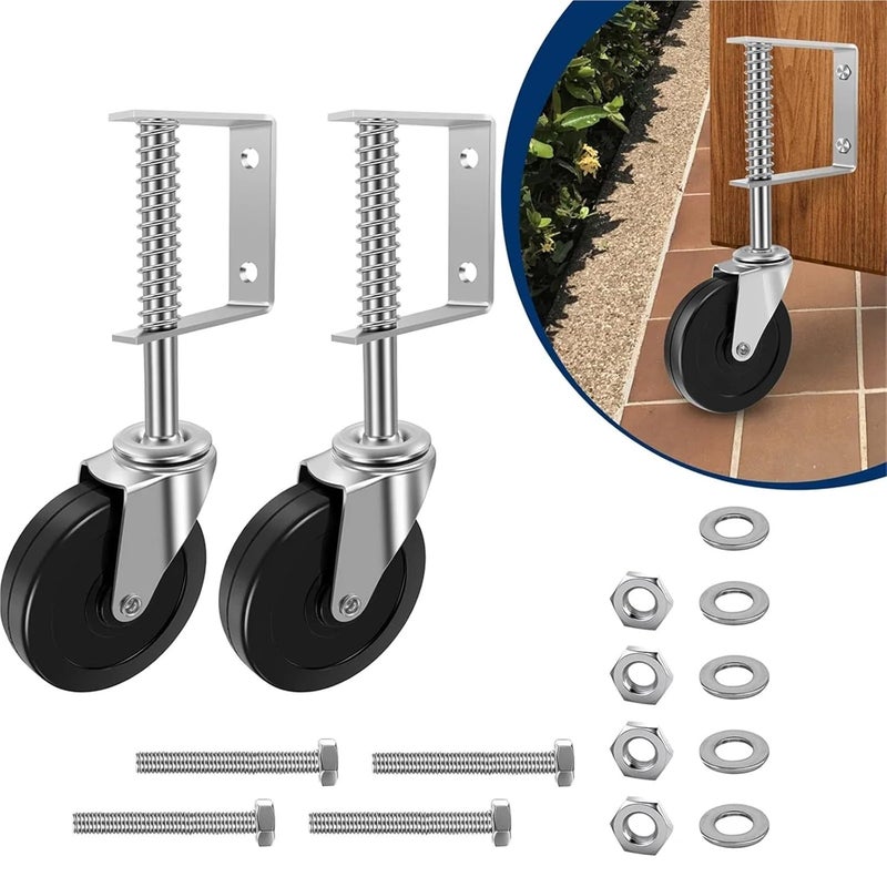 4 Inch Spring Loaded Gate Wheels 2 Pack 360 Rotatable 70kg Load Capacity Adjustable Height - Image 3