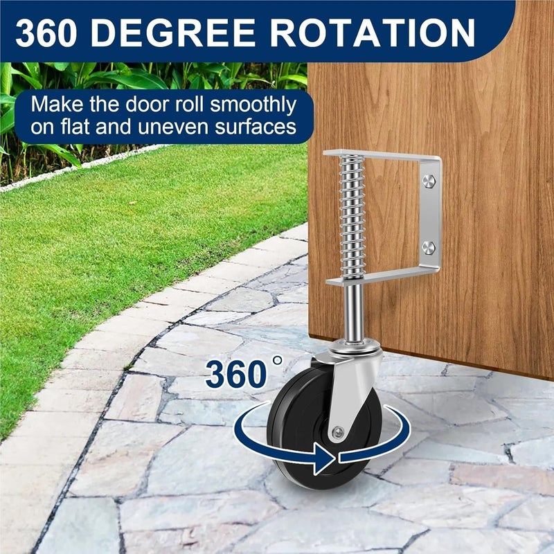 4 Inch Spring Loaded Gate Wheels 2 Pack 360 Rotatable 70kg Load Capacity Adjustable Height - Image 4