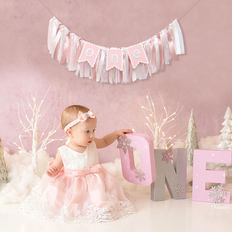 UOAOU Winter Snowflake One High Chair Tulle Tutu - Snowflake First Birthday Decorations, Winter Onederland 1st Birthday Banner, Pink And Silver Tutu, 1st Photo Prop Cake Smash - Image 5