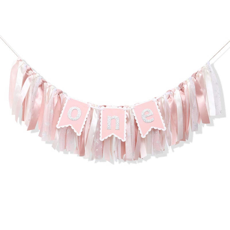 UOAOU Winter Snowflake One High Chair Tulle Tutu - Snowflake First Birthday Decorations, Winter Onederland 1st Birthday Banner, Pink And Silver Tutu, 1st Photo Prop Cake Smash - Image 3