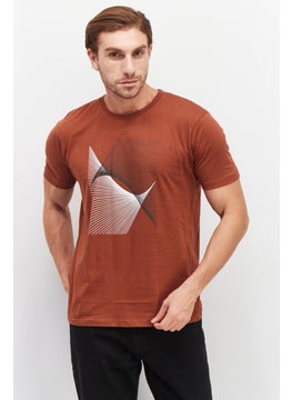 Tailored Recreation Men Crew Neck Short Sleeves Printed T-Shirt, Rust  - Image 1