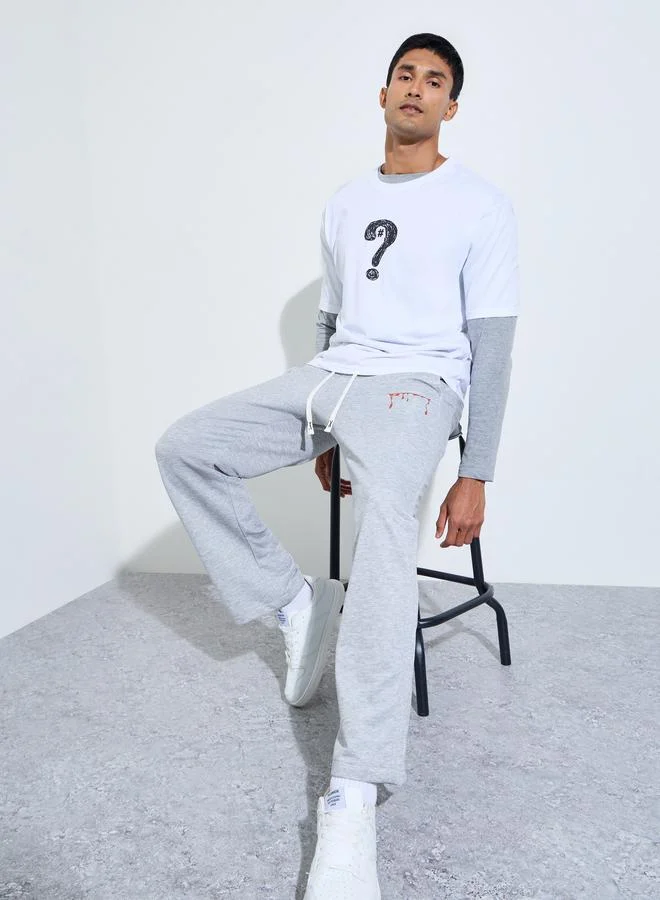 Take Two Grey Printed Drawstring straight-leg Pants