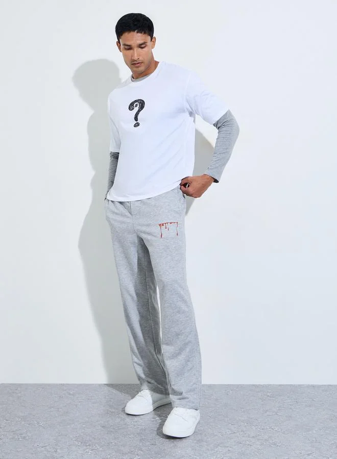 Take Two Grey Printed Drawstring straight-leg Pants