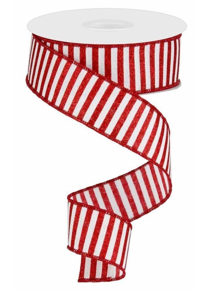 Expressions Red White Glitter Stripe Wired Ribbon 10 Yard x 15 Inches 