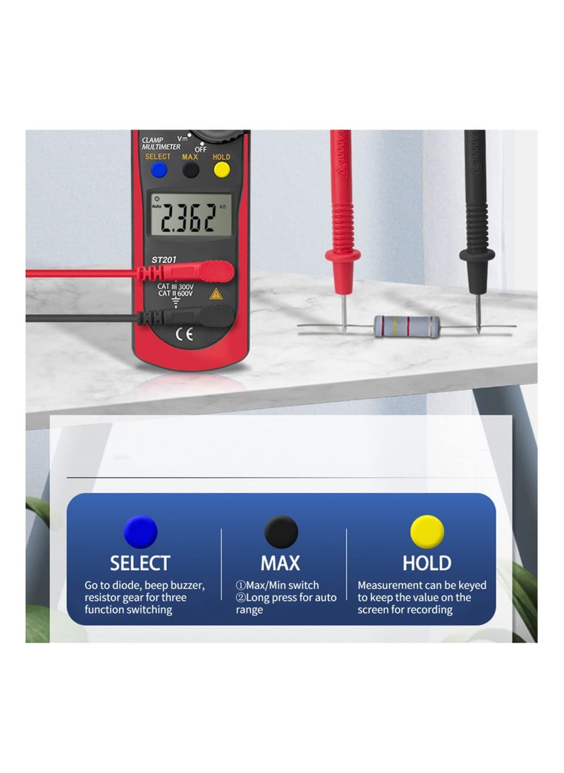 Meiyilan - Digital Clamp Meter, ST200 4000 Counts Multimeter Voltage Tester Amp Meter, Measuring AC DC Voltage Current Resistance Capacitance Diodes Frequency Continuity (Red) - Image 1