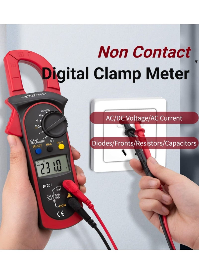Meiyilan - Digital Clamp Meter, ST200 4000 Counts Multimeter Voltage Tester Amp Meter, Measuring AC DC Voltage Current Resistance Capacitance Diodes Frequency Continuity (Red) - Image 1