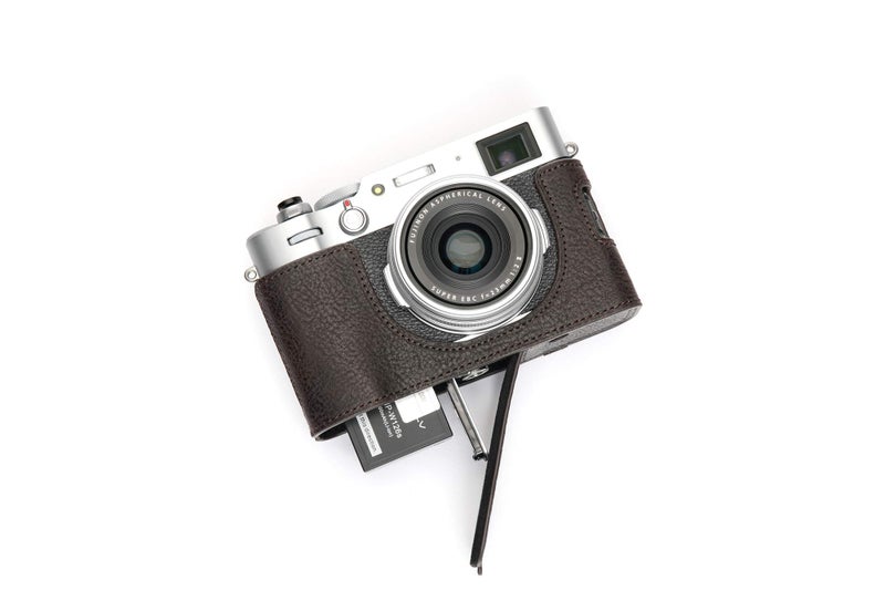 BolinUS Fujifilm X100V Camera Case, BolinUS Handmade Genuine Real Leather Half Camera Case Bag Cover for Fujifilm Fuji X100V Camera Bottom Opening Version + Hand Strap (Coffee) - Image 5