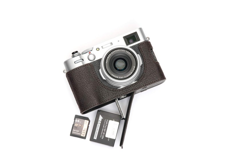 BolinUS Fujifilm X100V Camera Case, BolinUS Handmade Genuine Real Leather Half Camera Case Bag Cover for Fujifilm Fuji X100V Camera Bottom Opening Version + Hand Strap (Coffee) - Image 4