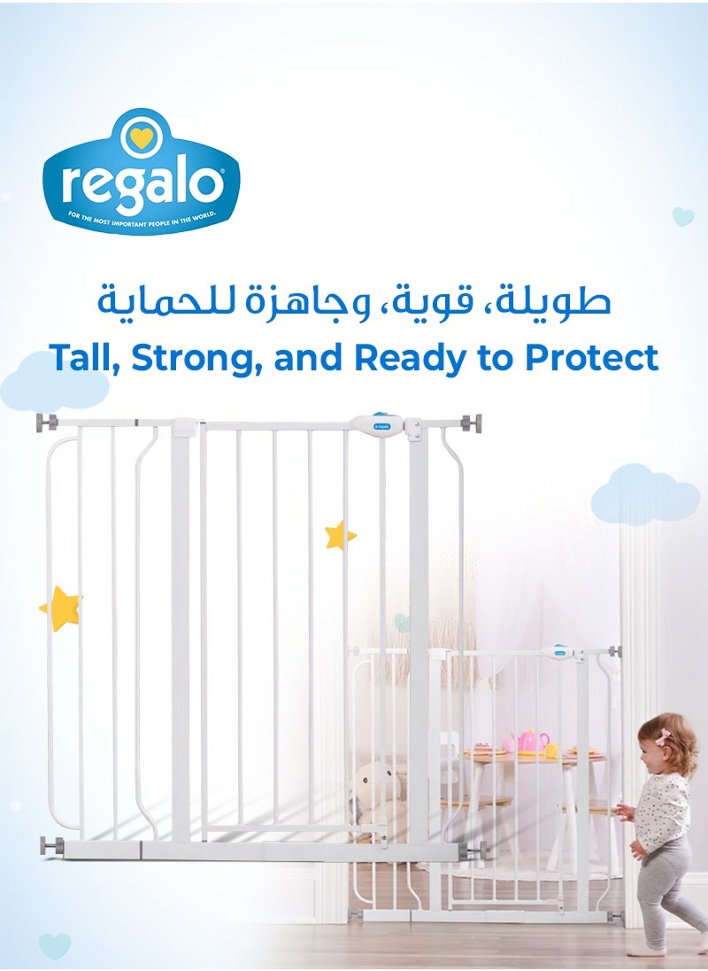 Regalo Extra Tall Baby Safety Gate | Walk-Through Door with Auto-Locking Latch | Adjustable Steel Frame | Fits 29”-38.5” Openings | Pressure & Hardware Mount | 36” Height | White  - Image 2