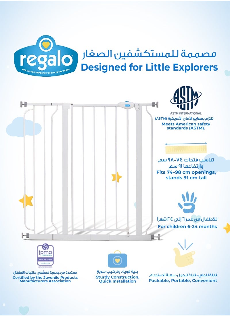 Regalo Extra Tall Baby Safety Gate | Walk-Through Door with Auto-Locking Latch | Adjustable Steel Frame | Fits 29”-38.5” Openings | Pressure & Hardware Mount | 36” Height | White  - Image 4