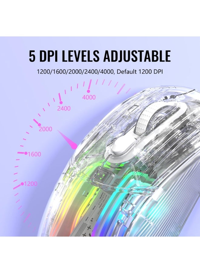 هجوم القرش ماوس ألعاب لاسلكي مع قاعدة شحن RGB X2 Pro، ماوس ألعاب كمبيوتر ثلاثي الأوضاع 2.4 جيجاهرتز/بلوتوث/سلكي، ماوس صامت بإضاءة خلفية RGB، غلاف شفاف، PixArt 3212 4000 نقطة في البوصة، لنظامي التشغيل Windows وMAC - أبيض - Image 4