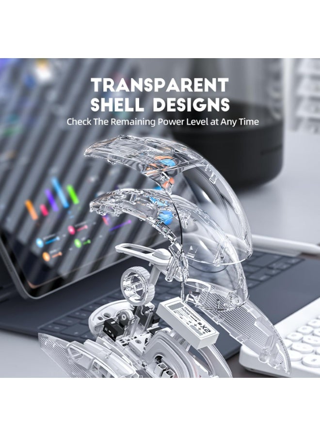 هجوم القرش ماوس ألعاب لاسلكي مع قاعدة شحن RGB X2 Pro، ماوس ألعاب كمبيوتر ثلاثي الأوضاع 2.4 جيجاهرتز/بلوتوث/سلكي، ماوس صامت بإضاءة خلفية RGB، غلاف شفاف، PixArt 3212 4000 نقطة في البوصة، لنظامي التشغيل Windows وMAC - أبيض - Image 5