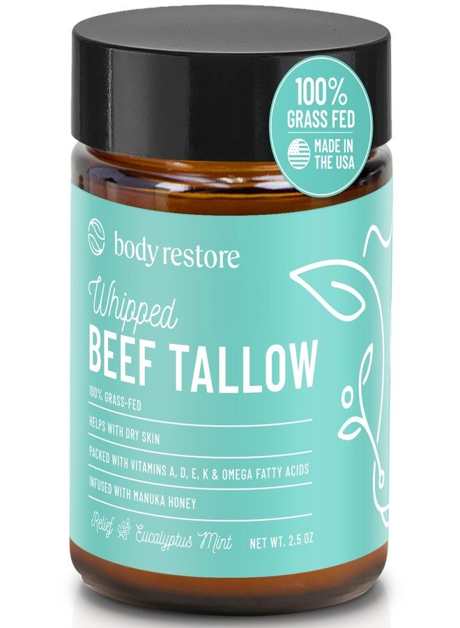 Body Restore Grass Fed Whipped Beef Tallow for Skin, Face, Body, Dry Skin - with Manuka Honey, Jojoba Oil, Birthday Gifts for Women, Men, Travel Essentials, Self Care - Eucalyptus - Image 1