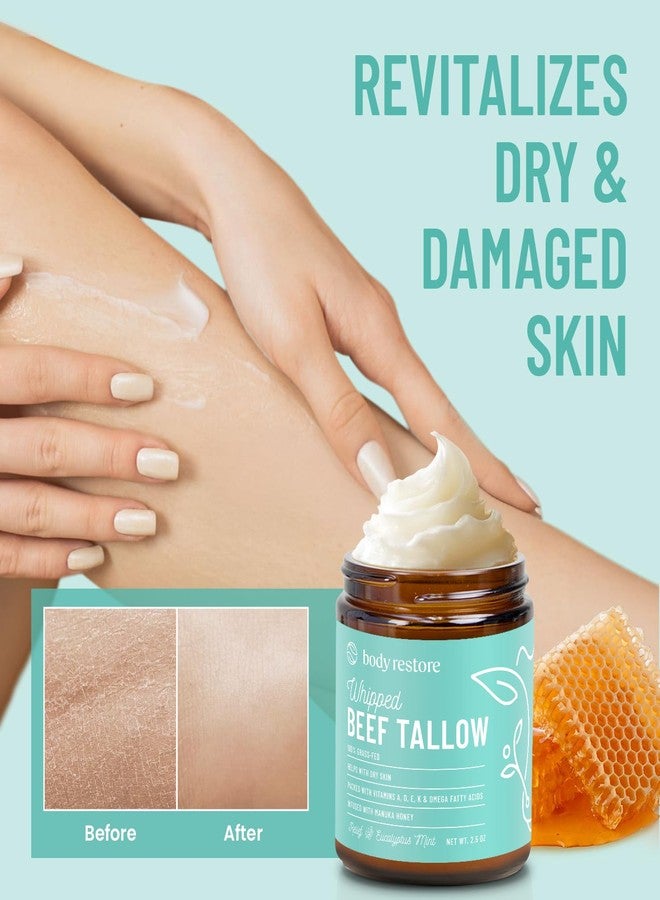 Body Restore Grass Fed Whipped Beef Tallow for Skin, Face, Body, Dry Skin - with Manuka Honey, Jojoba Oil, Birthday Gifts for Women, Men, Travel Essentials, Self Care - Eucalyptus - Image 3