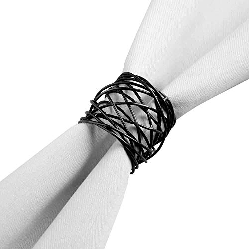 ITOS365 Handmade Round Mesh Black Napkin Rings Holder for Dinning Table Parties Everyday Set of 8