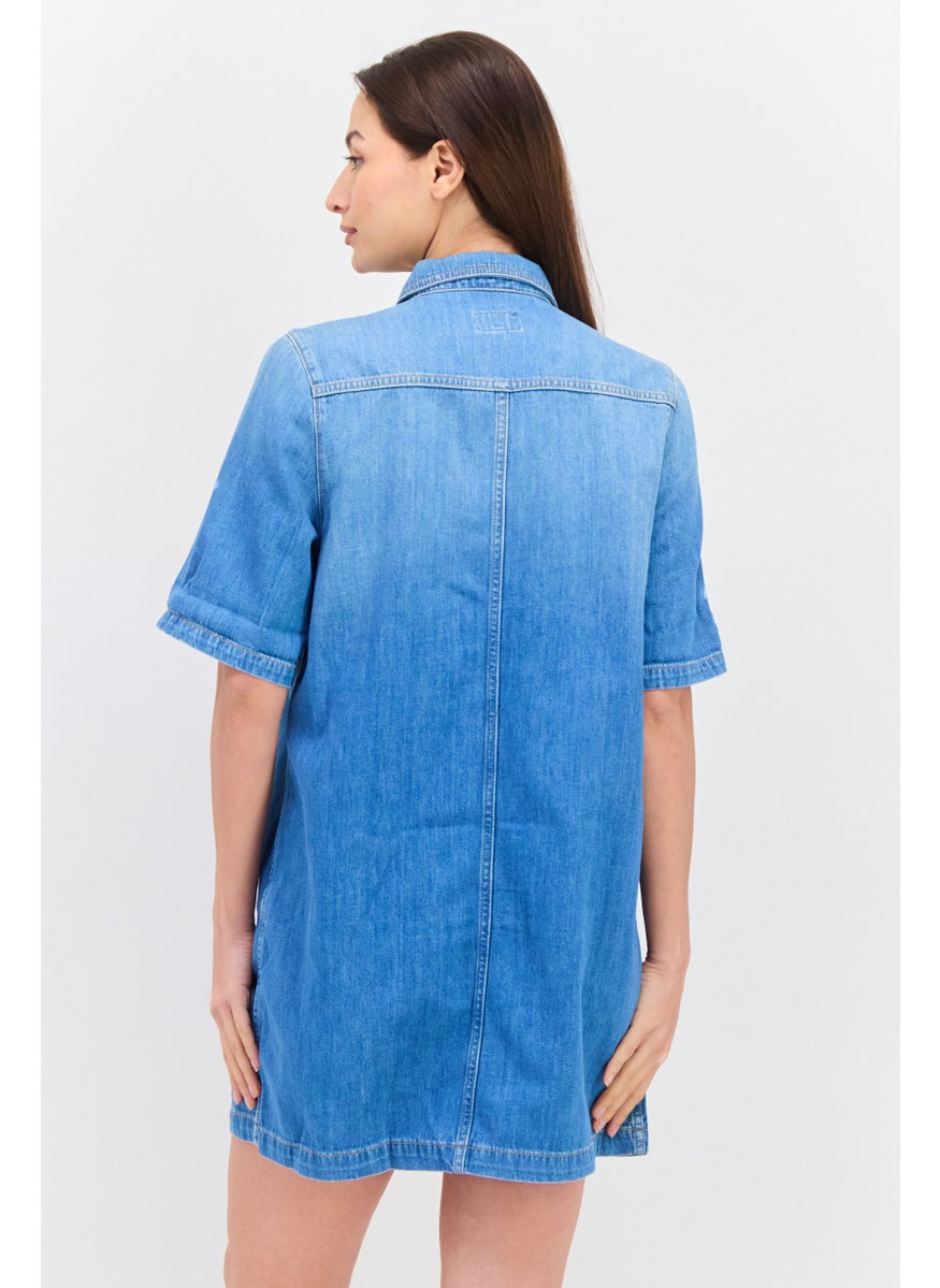 Pepe Jeans - Women Regular Fit Washed Denim Shirt Dress, Blue - Image 1