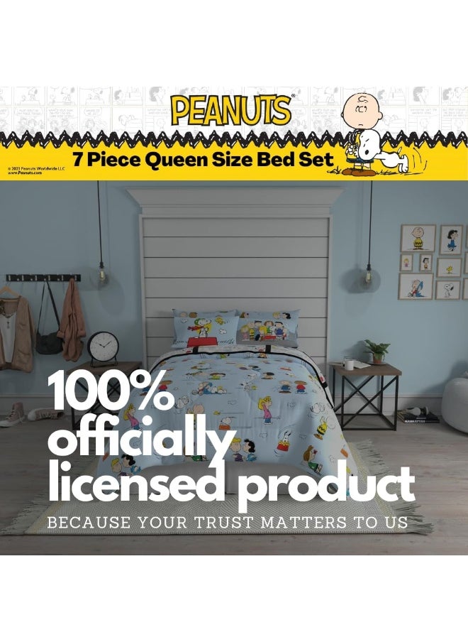 Franco - Franco Collectibles Peanuts Multi Character Bedding 7 Piece Super Soft Comforter and Sheet Set with Sham, Queen - Image 1