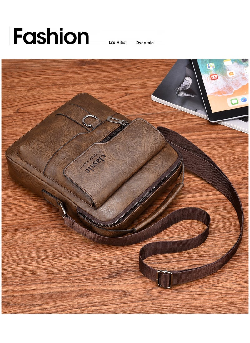 Kiffiyeh Mens Crossbody Messenger Bag with Vintage Design, Adjustable Strap, Abrasive Resistance and Water Resistance, Perfect for Work, Travel, and Office, Dark Brown.  - Image 3