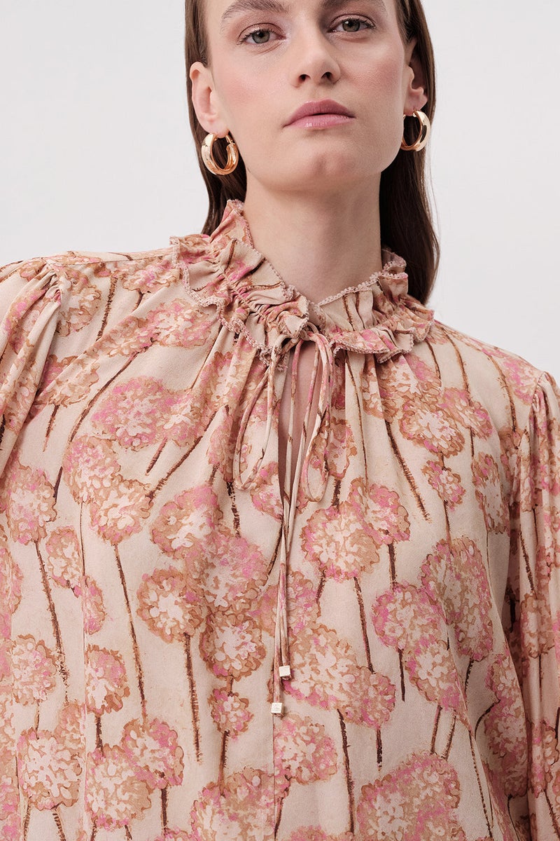 EXQUISE Regular-fit, multicolored blouse with decorative stitching, elasticated neckline, and drawstring. - Image 4
