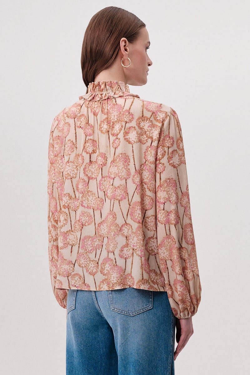 EXQUISE Regular-fit, multicolored blouse with decorative stitching, elasticated neckline, and drawstring. - Image 3