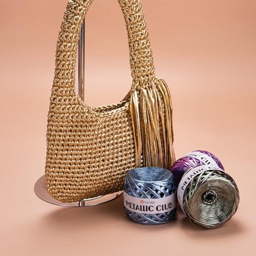 YarnArt Metallic Club Super Bulky T-Shirt 100% Polyester 6.35 oz / 180 gr, 60 yrds / 55 Meters, Shiny Colors, Handbag, Rug, Chic Night, Crochet Bag (8104) - Image 5