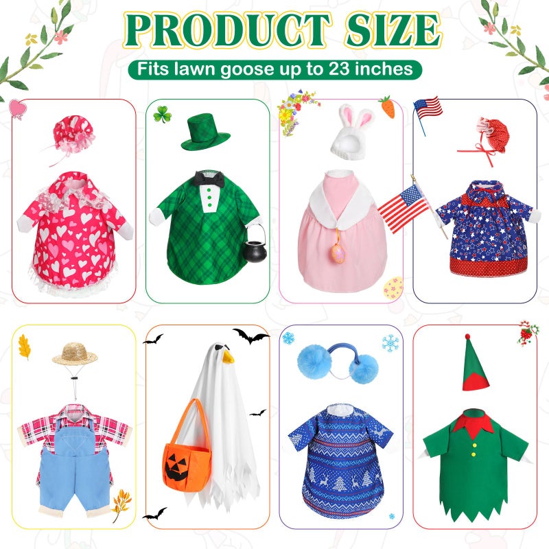 Silicherry 8 Set Holiday Seasonal Goose Outfits for 23" Cement Porch Goose Statue Valentine Easter Spring St. Patrick All Season Costume for Lawn Garden Patio Indoor Outdoor Decor(Basic Style) - Image 2