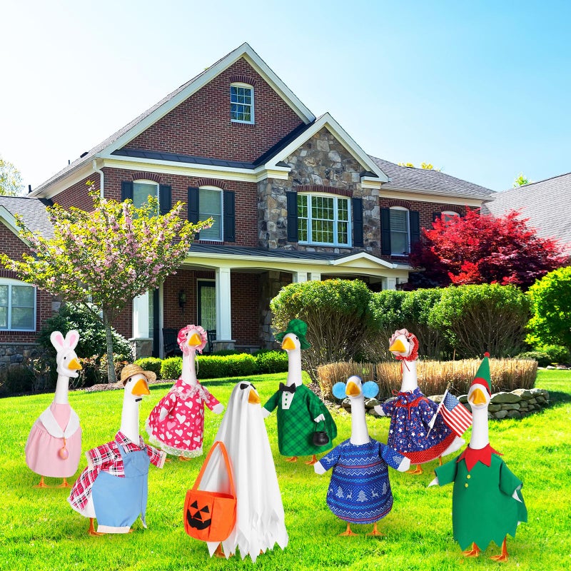 Silicherry 8 Set Holiday Seasonal Goose Outfits for 23" Cement Porch Goose Statue Valentine Easter Spring St. Patrick All Season Costume for Lawn Garden Patio Indoor Outdoor Decor(Basic Style) - Image 4
