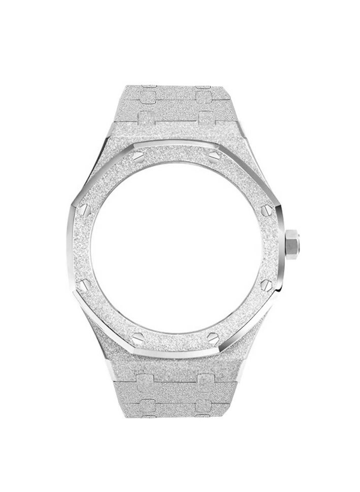 AROAQ GA2100 Metal Watch Band Case Replacement Kit, Stainless Steel Strap Bezel Accessories, Frosted Surface Stainless Steel Bracelet Case Mod For Shock, (Frost Gold And Silver Shell Steel Belt)