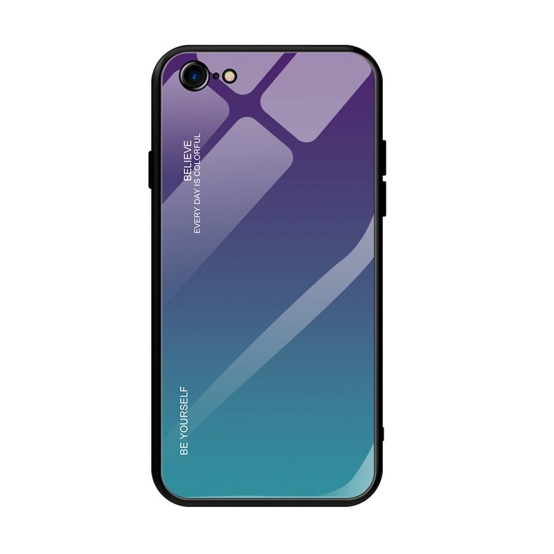 HuHa Protective Cover For iPhone SE 2022 / SE 2020 / 8 / 7 Gradient Color Glass Case(Purple) - Image 1