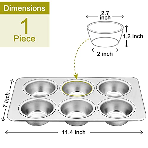 P&P CHEF Muffin Pan Cupcake Baking Pan Set, Stainless Steel Muffin Tin Tray for Mini Cake Tart Quiche, Oven & Dishwasher Safe, Non-toxic & Heavy-duty, (6 Cup, 1Pc) - Image 2