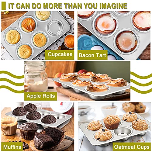 P&P CHEF Muffin Pan Cupcake Baking Pan Set, Stainless Steel Muffin Tin Tray for Mini Cake Tart Quiche, Oven & Dishwasher Safe, Non-toxic & Heavy-duty, (6 Cup, 1Pc) - Image 4