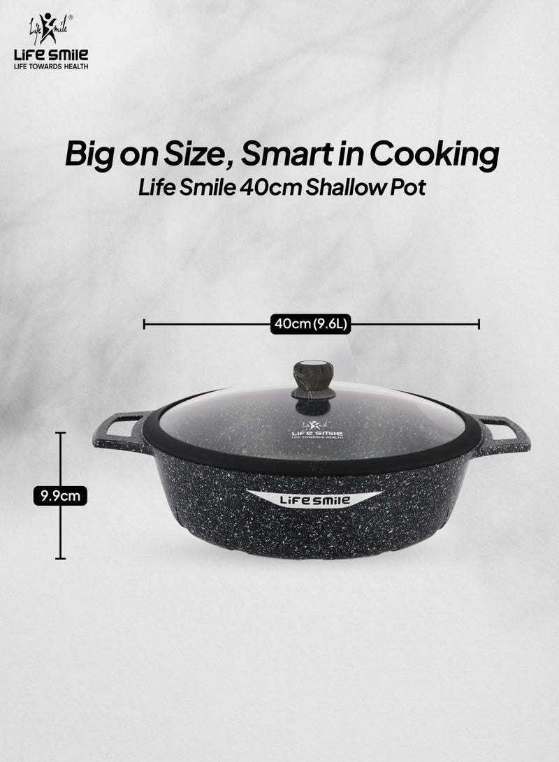 Life Smile 40cm Granite Non-Stick Shallow Pot with Glass Lid | Induction Bottom | Multi-Layer Granite Coating | 9.6L Capacity - Image 3
