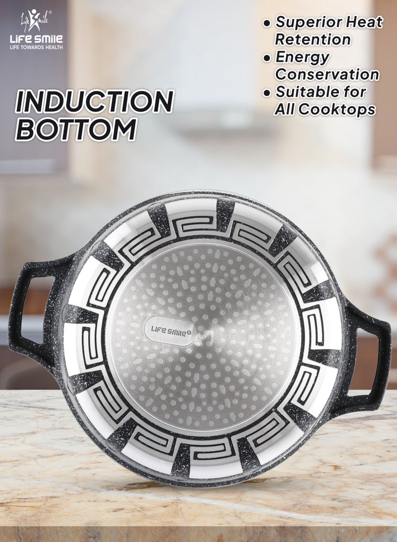 Life Smile 40cm Granite Non-Stick Shallow Pot with Glass Lid | Induction Bottom | Multi-Layer Granite Coating | 9.6L Capacity - Image 2