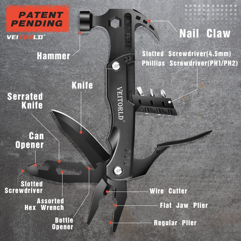 VEITORLD Christmas Stocking Stuffers, Gifts for Men Dad, Anniversary Birthday Gifts Idea for Him Husband Boyfriend, All in One Tools Hammer Multitool, Camping Hunting Hiking Xmas Presents, Cool Gadget - Image 3