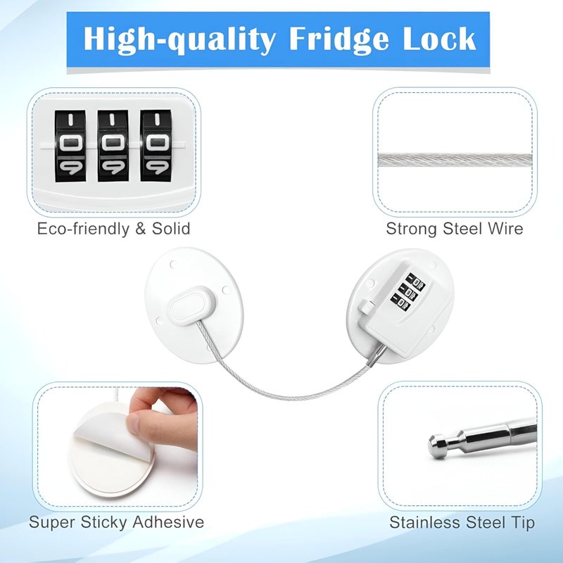 Drawer Safety Lock - 3-Digit Code Adhesive Lock for Fridge, Freezer, Cabinets, and Drawers, Clean White Appearance - Image 4