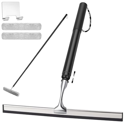 SLIIMU 17 60 Metal Squeegee with Extension Pole for WindowGlass DoorMirror 12 Wide Telescopic Shower Squeegee Cleaner with Long Handle 60 Telescopic Pole Squeegee - Image 1