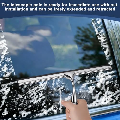 SLIIMU 17 60 Metal Squeegee with Extension Pole for WindowGlass DoorMirror 12 Wide Telescopic Shower Squeegee Cleaner with Long Handle 60 Telescopic Pole Squeegee - Image 3