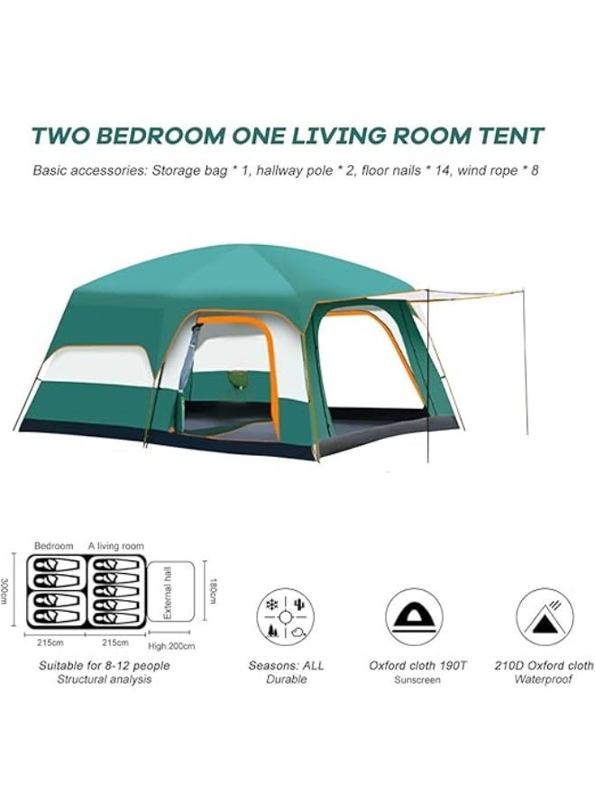 BlueFire New 8-12 Person Automatic Double Layer Camping Tent - 2 Bedrooms & Living Room Family Cabin Tent, Waterproof PU6000mm, Sunproof UV50+, Easy Setup 5-Minute Portable Outdoor Tent for Family Camping & Beach Trips - Image 3
