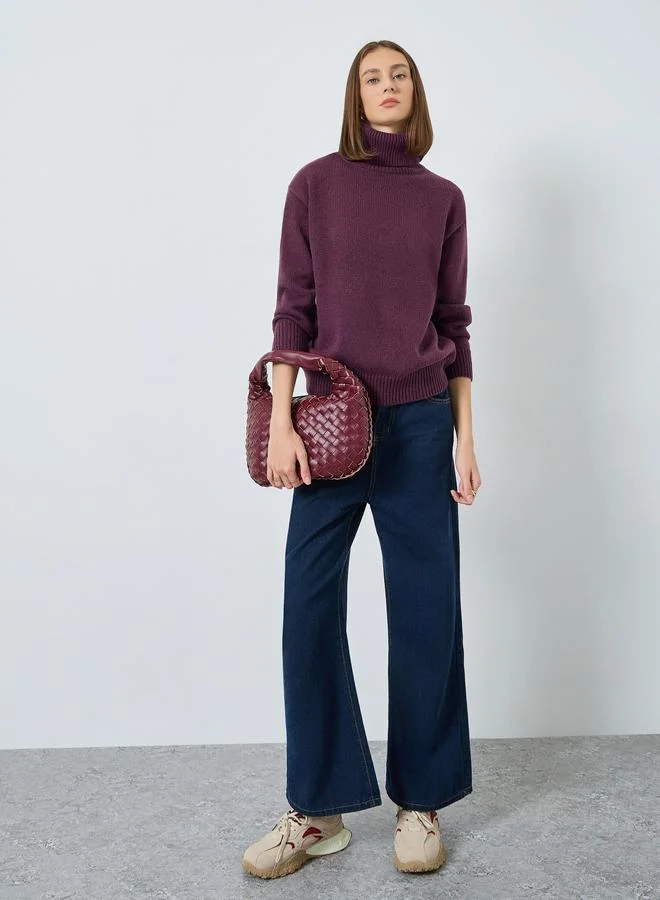 Styli Burgundy Oversized Turtle Neck Sweater
