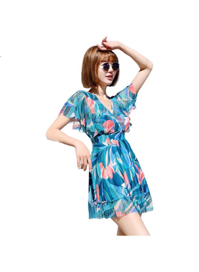 Skin-friendly Swimsuit For Women, Conservative, Slimming, Concealing, Fashionable, Plus Size, One-Piece Dress Style, Slimming, Suitable For Beach And Hot Springs - Image 3