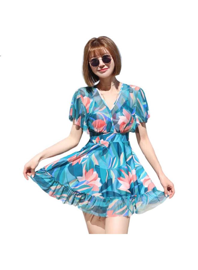 Skin-friendly Swimsuit For Women, Conservative, Slimming, Concealing, Fashionable, Plus Size, One-Piece Dress Style, Slimming, Suitable For Beach And Hot Springs - Image 1