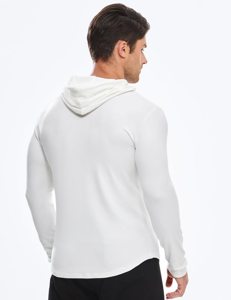 JMIERR Men's Fleece Hoodies Muscle Long Sleeve T Shirts Casual Early Fall Fashion Gym Workout Athletic Longline Hooded Sweatshirt Pullover, US40(M), White - Image 2