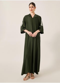 Styli Lace Detail Embroidered A-Line Belted Jalabyia  - Image 1