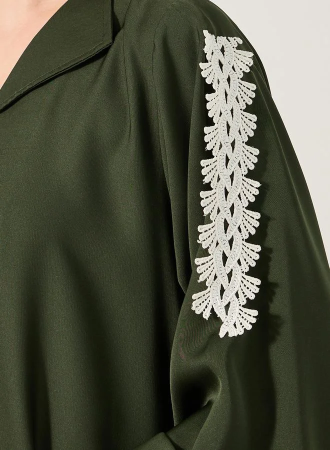 Styli Lace Detail Embroidered A-Line Belted Jalabyia