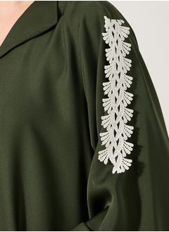 Styli Lace Detail Embroidered A-Line Belted Jalabyia  - Image 4
