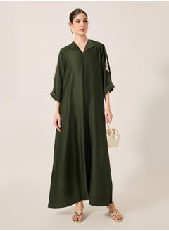Styli Lace Detail Embroidered A-Line Belted Jalabyia  - Image 2