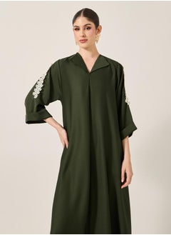 Styli Lace Detail Embroidered A-Line Belted Jalabyia  - Image 3