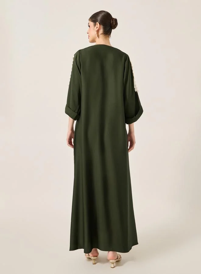 Styli Lace Detail Embroidered A-Line Belted Jalabyia