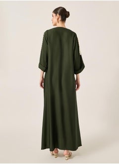 Styli Lace Detail Embroidered A-Line Belted Jalabyia  - Image 5
