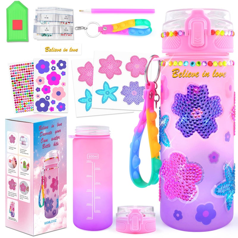 ASIOWELY Decorate Your Own Water Bottle Kits for Girls Age 412 Flower Diamond Painting Art and Crafts for Boys Age 46810 Fun Gifts Toys for School Birthday Valentines Day - Image 2